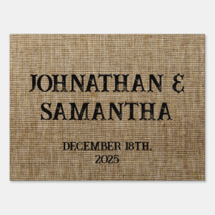 Personalized wedding rustic burlap nature pattern sign