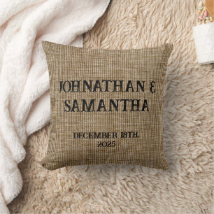Personalized Wedding Rustic Burlap Nature Pattern  Throw Pillow