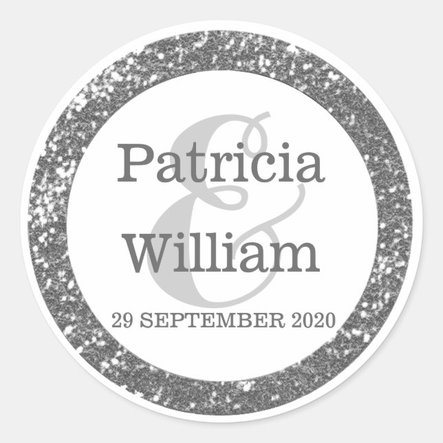 Personalized Wedding Seals | Silver Gray Glitter (Front)