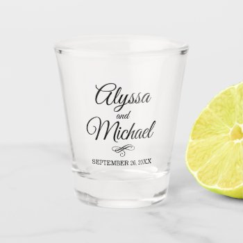 Personalized Wedding Shot Glass | Wedding Favors by PurplePaperInvites at Zazzle