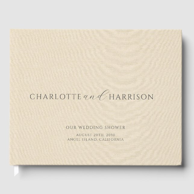 Personalized Wedding Shower Champagne Faux Linen  Guest Book (Front)