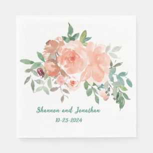 Personalized Wedding Shower Napkins Peach Roses