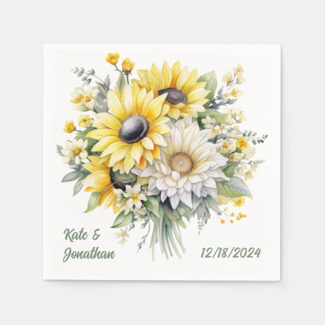 Personalized Wedding Shower Napkins Sunflowers (Front)