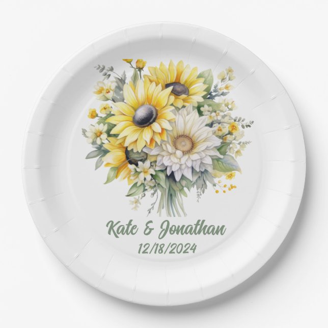 Personalized Wedding Shower Sunflowers Paper Plates (Front)