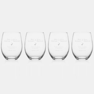 Personalized Wedding Silver Hearts Elegant Stemless Wine Glass
