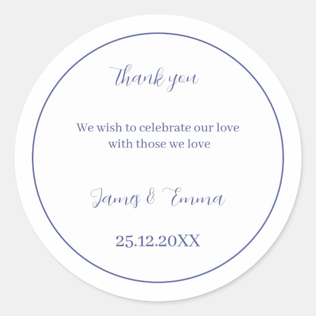 Personalized Wedding Simple Purple Classic Round Sticker (Front)