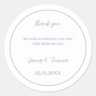 Personalized Wedding Simple Purple Classic Round Sticker