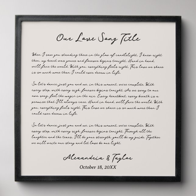 Personalized Wedding Song Lyric Wall Art Gift Peel And Stick Photo Tile (Front Set)