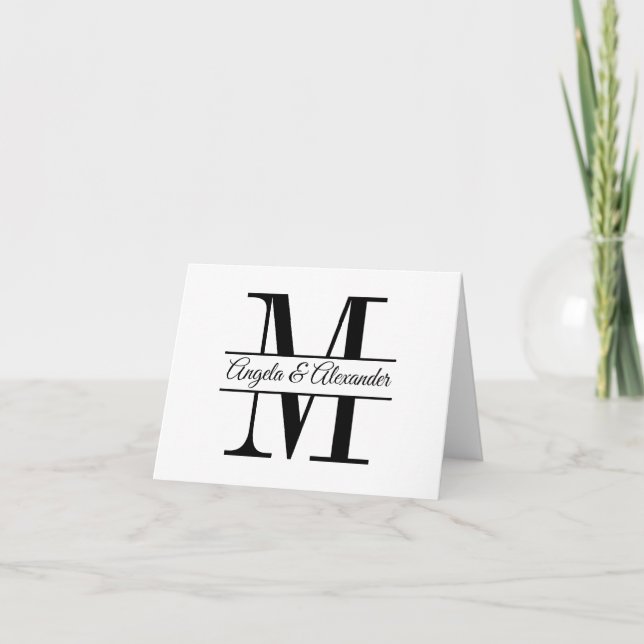Personalized Wedding Split Monogram Letterpress Thank You Card (Front)
