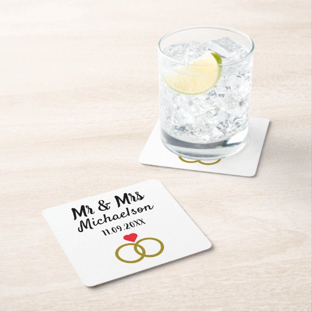 Personalized Wedding Square Paper Coaster (Insitu)