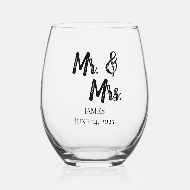 Personalized Wedding Stemless Wine Glass (Front)