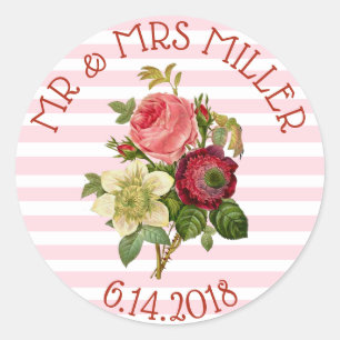 Personalized Wedding Stickers Burgundy Roses