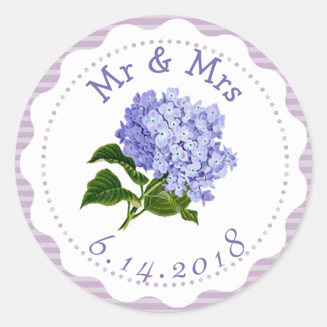 Personalized Wedding Stickers Purple Flowers (Front)