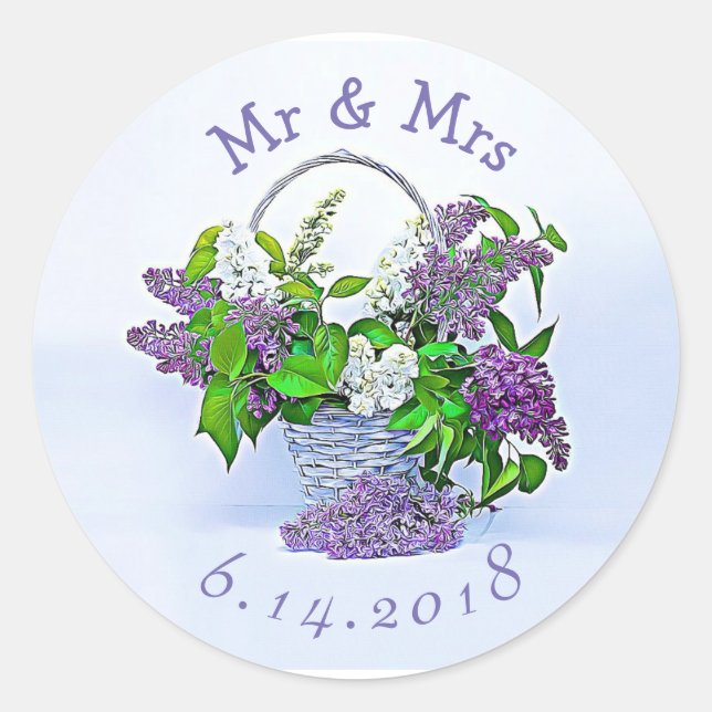 Personalized Wedding Stickers Purple Lilacs (Front)