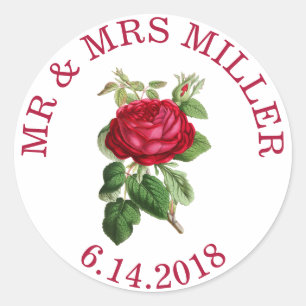 Personalized Wedding Stickers Red Rose