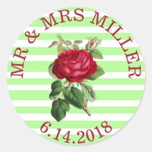 Personalized Wedding Stickers Red Rose