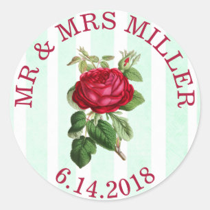 Personalized Wedding Stickers Red Rose