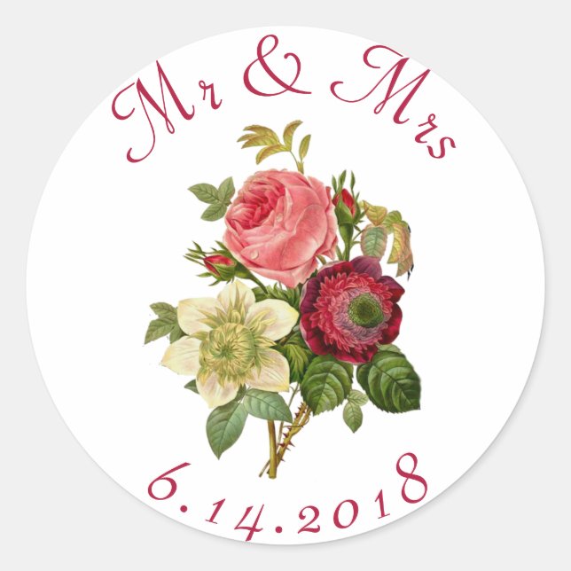 Personalized Wedding Stickers Red Roses (Front)