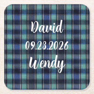 Personalized Wedding Tartan Plaid Paper Coaster