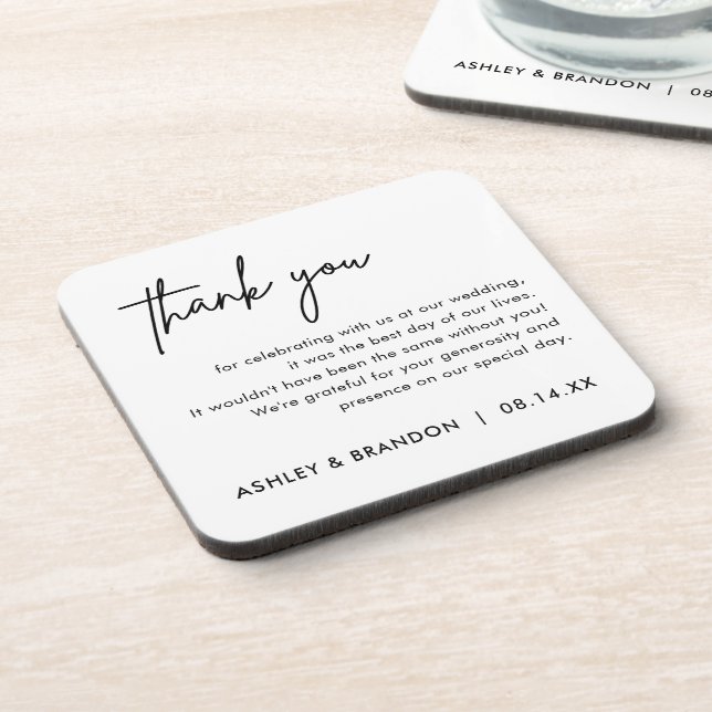 Personalized Wedding Thank You Favors  Beverage Coaster (Left Side)