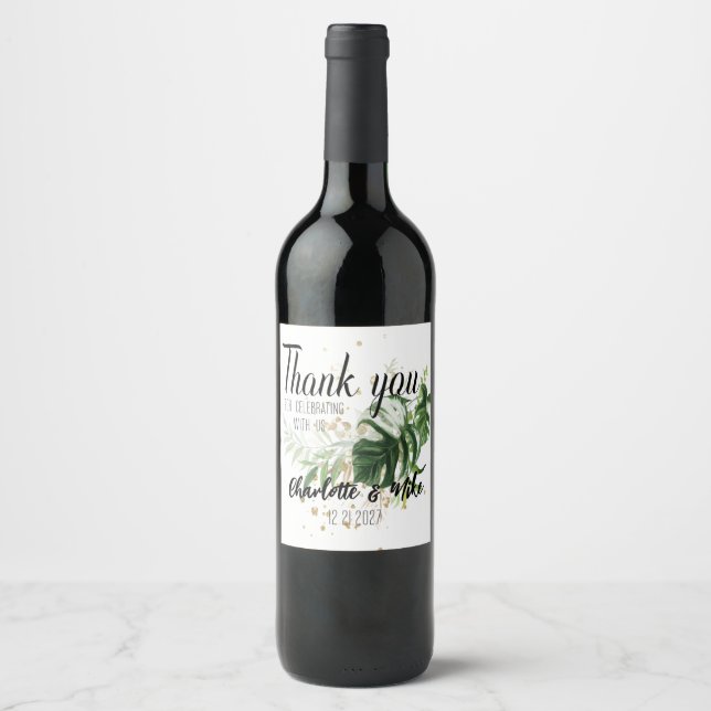 Personalized Wedding Thank you Favors Tropical  Wine Label (Front)