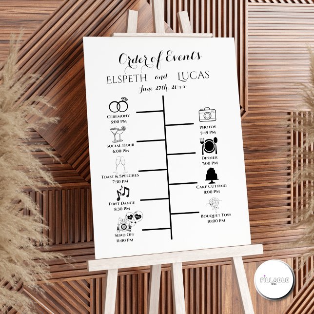 Personalized Wedding Timeline Sign, Order of Event Foam Board (Simple design makes it easy to work for any wedding celebration)