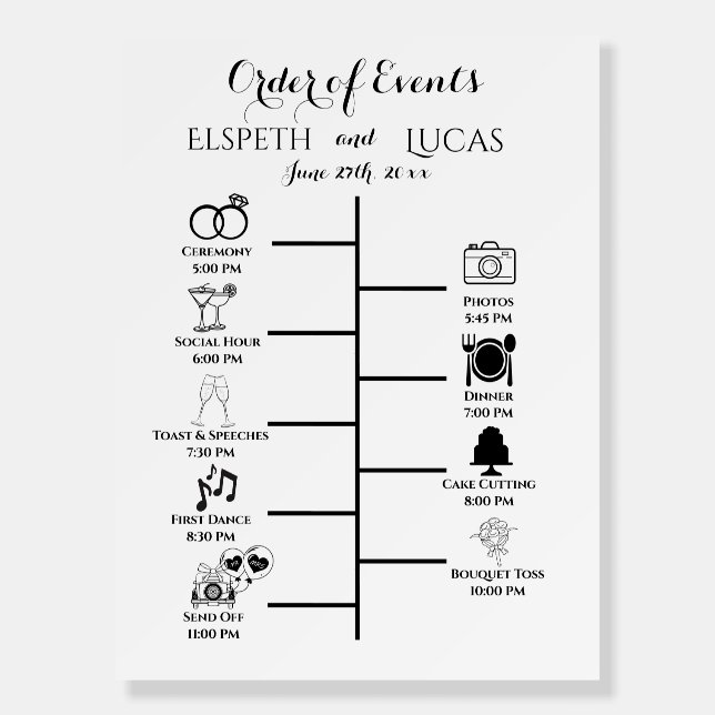 Personalized Wedding Timeline Sign, Order of Event Foam Board (Front)