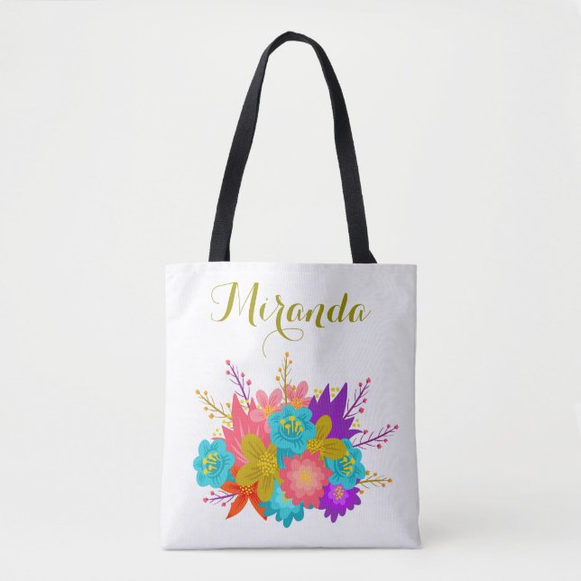 Personalized wedding tote bag with floral print (Front)
