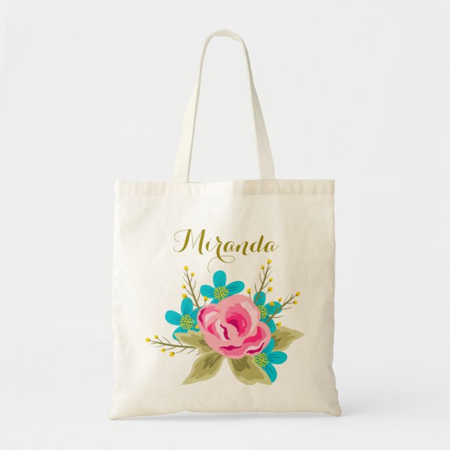 Personalized wedding tote bag with floral print (Front)