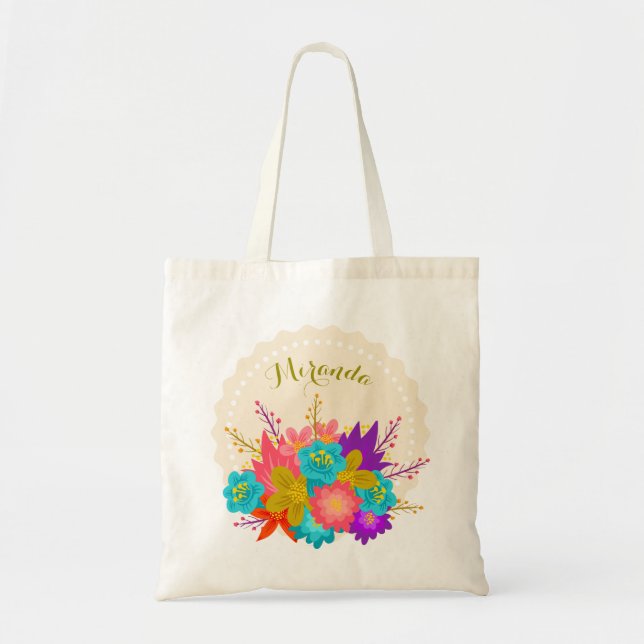 Personalized wedding tote bag with floral print (Front)