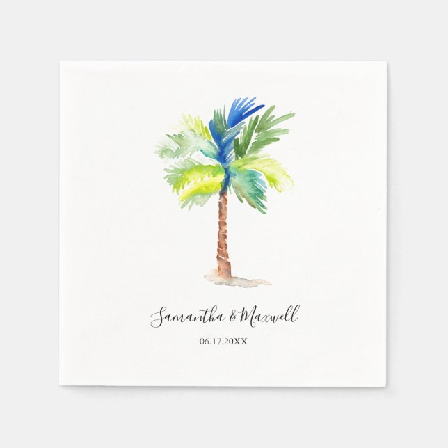 Personalized Wedding Tropical Palm Tree Napkins (Front)