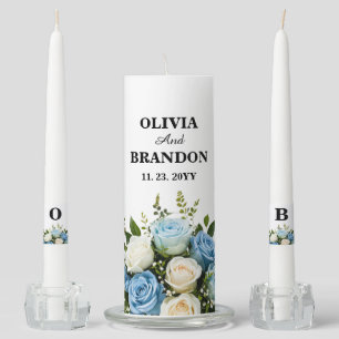 Personalized Wedding Unity Candle with Blue Roses