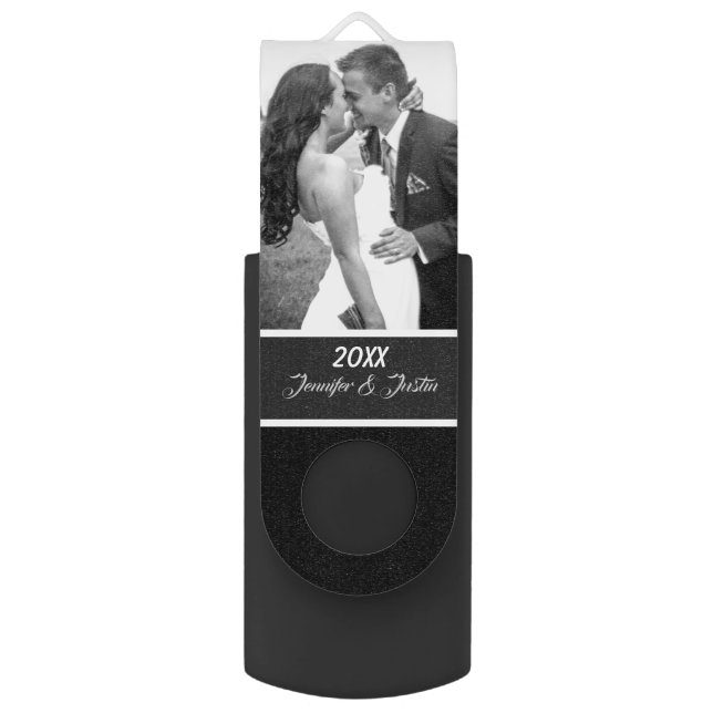 Personalized Wedding USB Drives  - Black & White (Front Vertical)