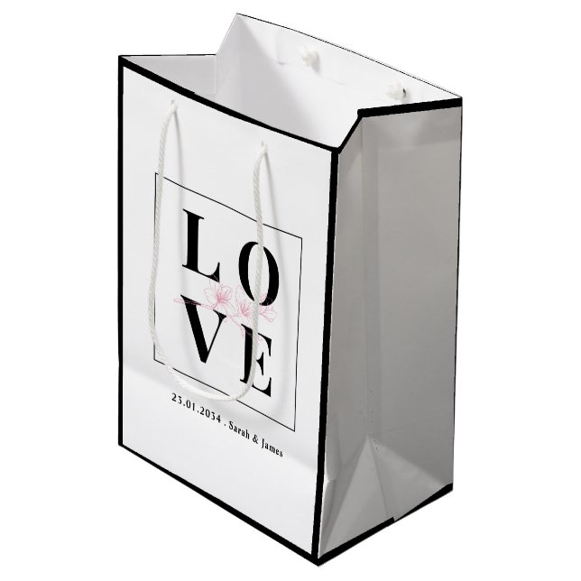 Personalized Wedding/Valentine Black And White Medium Gift Bag (Front Angled)