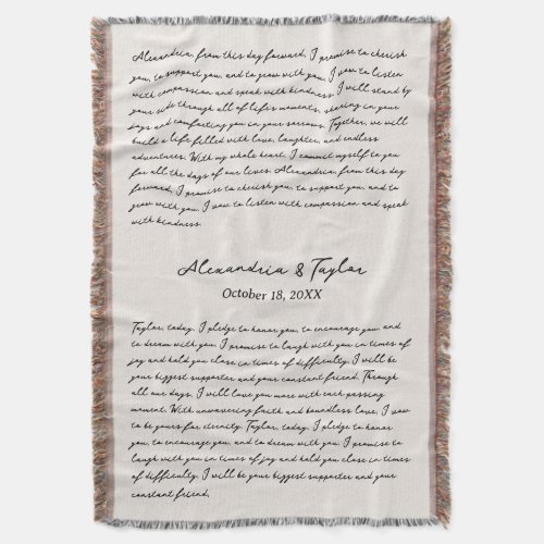 Personalized Wedding Vows Anniversary Gift Blanket