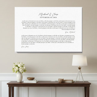 Personalized Wedding Vows Keepsake Canvas Print