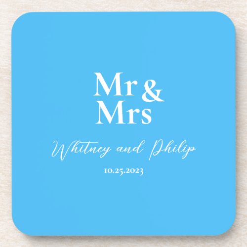 Personalized Wedding Vows Mr Mrs Cayman Blue Beverage Coaster
