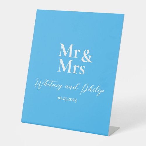 Personalized Wedding Vows Mr Mrs Cayman Blue Pedestal Sign