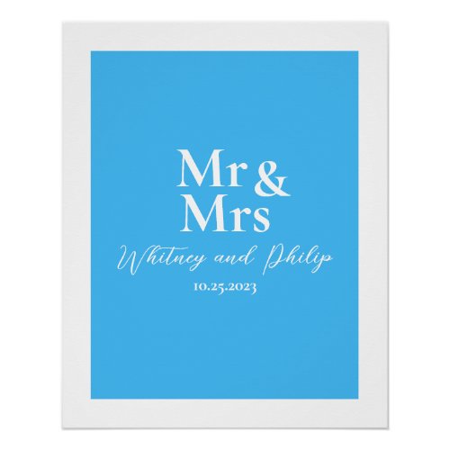 Personalized Wedding Vows Mr Mrs Cayman Blue Poster
