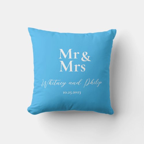 Personalized Wedding Vows Mr Mrs Cayman Blue Throw Pillow