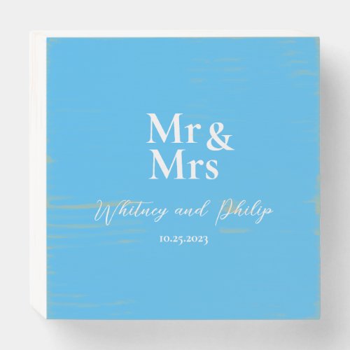 Personalized Wedding Vows Mr Mrs Cayman Blue Wooden Box Sign
