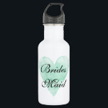 Personalized wedding water bottles with mint heart<br><div class="desc">Personalized wedding water bottles with mint green heart. Elegant watercolor painting love symbol with stylish script calligraphy typography. Classy romantic design for rustic country chic bridal shower or beach theme wedding reception party. Personalizable with name, quote or tittle. Make your own for bride to be and bride's entourage; junior bridesmaids,...</div>