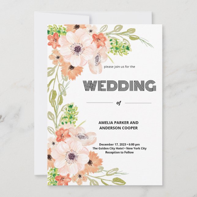 Personalized Wedding Watercolor Floral Invitation (Front)
