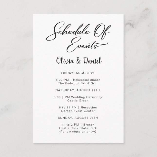 Personalized Wedding Weekend Itinerary Enclosure  Card (Front)
