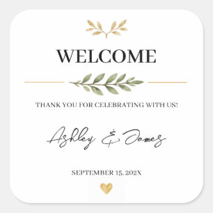 Personalized Wedding Welcome Stickers Greenery