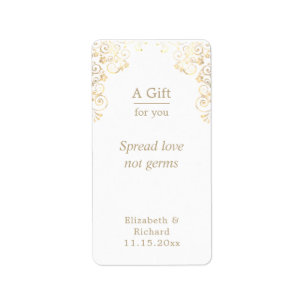 Personalized Wedding White Gold Hand Sanitizer    Label
