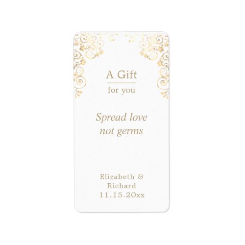 Personalized Wedding White Gold Hand Sanitizer    Label