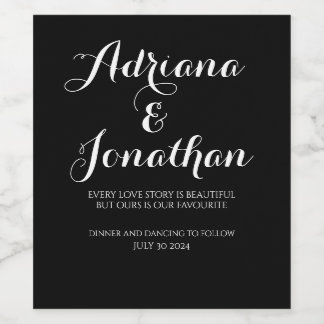 Personalized Wedding Wine Bottle with Custom Black Label