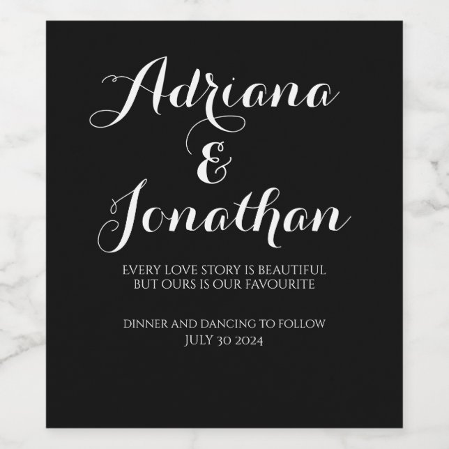 Personalized Wedding Wine Bottle with Custom Black Wine Label (Single Label)