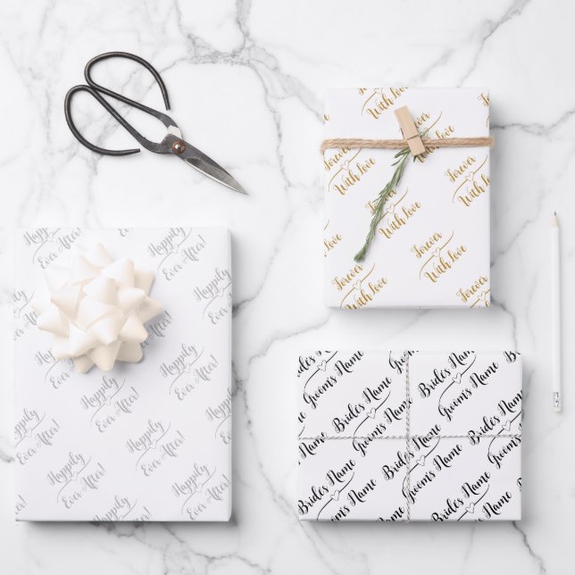 Personalized Wedding Wish Silver Gold Black White Wrapping Paper Sheets (Front)